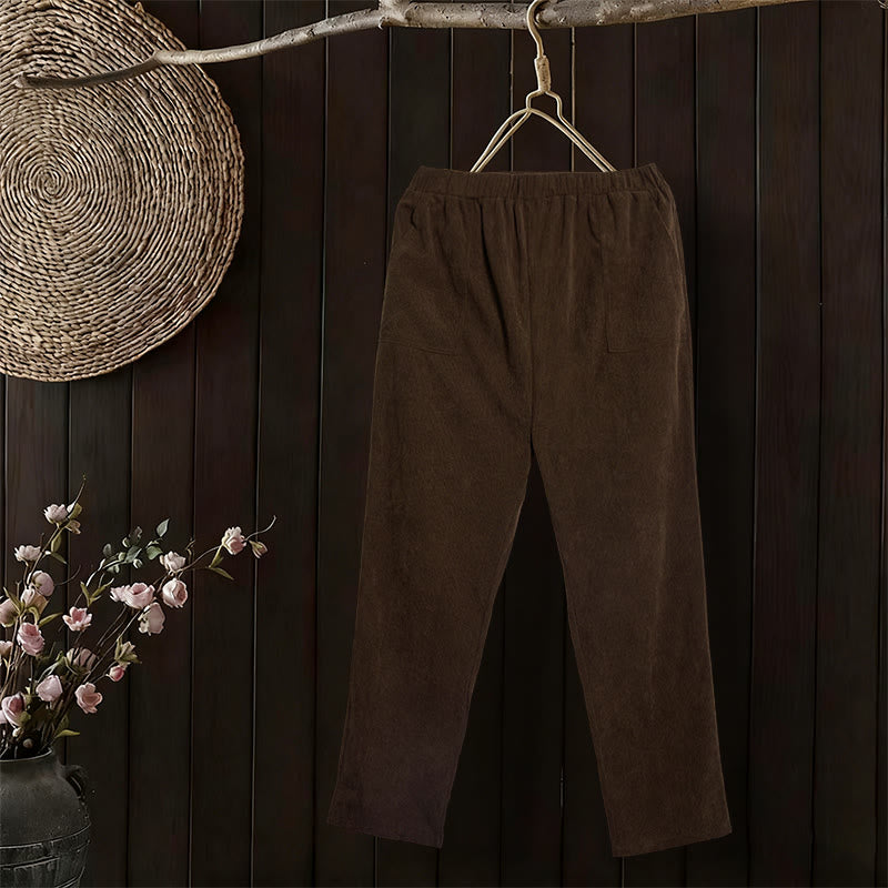 Women's Commute Pure Color Corduroy Pants With Pockets
