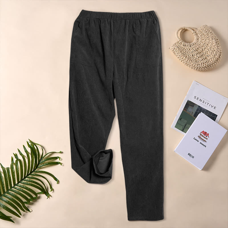 Women's Commute Pure Color Corduroy Pants With Pockets