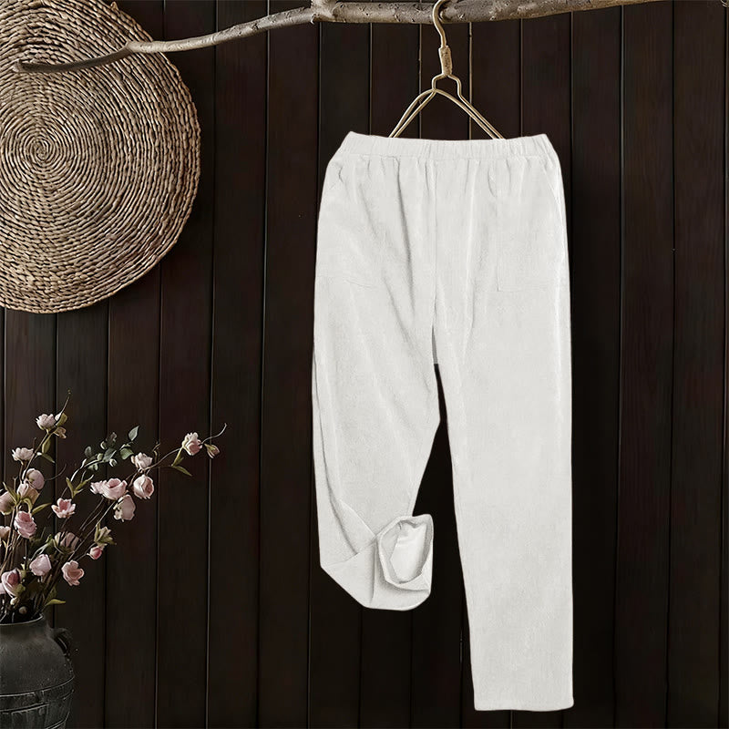 Women's Commute Pure Color Corduroy Pants With Pockets