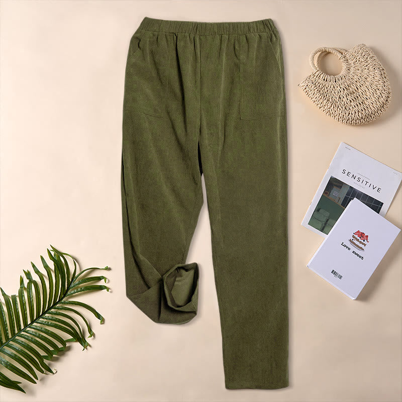 Women's Commute Pure Color Corduroy Pants With Pockets