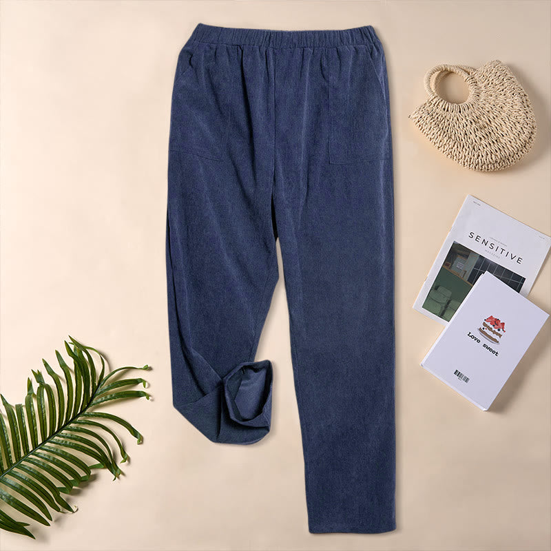 Women's Commute Pure Color Corduroy Pants With Pockets