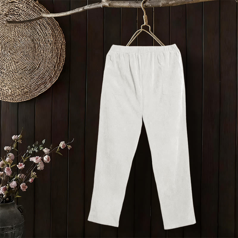 Women's Commute Pure Color Corduroy Pants With Pockets