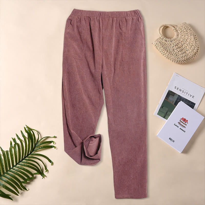Women's Commute Pure Color Corduroy Pants With Pockets