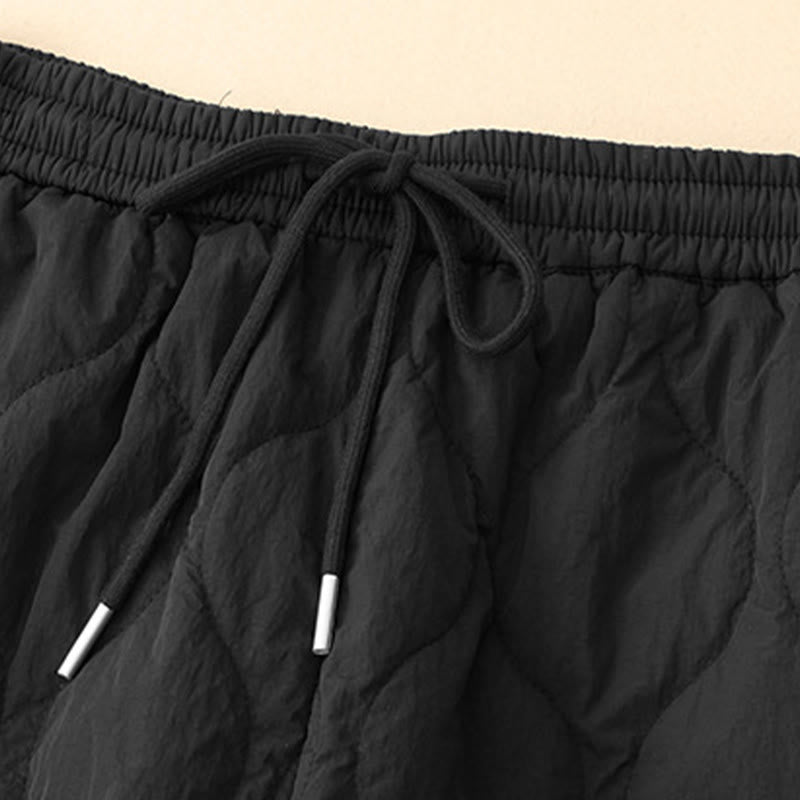Winter Curved Lines Elastic Waist Drawstring Cotton Thermal Women's Pants With Pockets