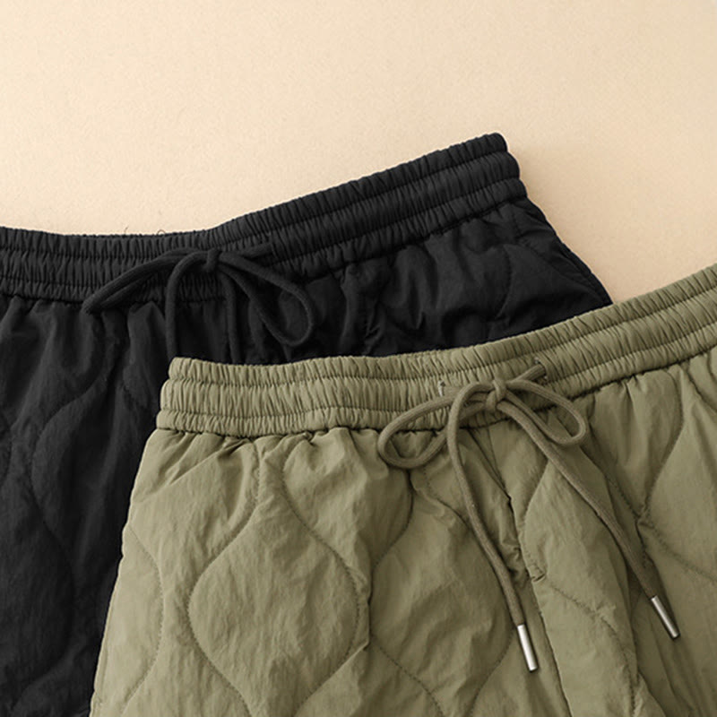 Winter Curved Lines Elastic Waist Drawstring Cotton Thermal Women's Pants With Pockets