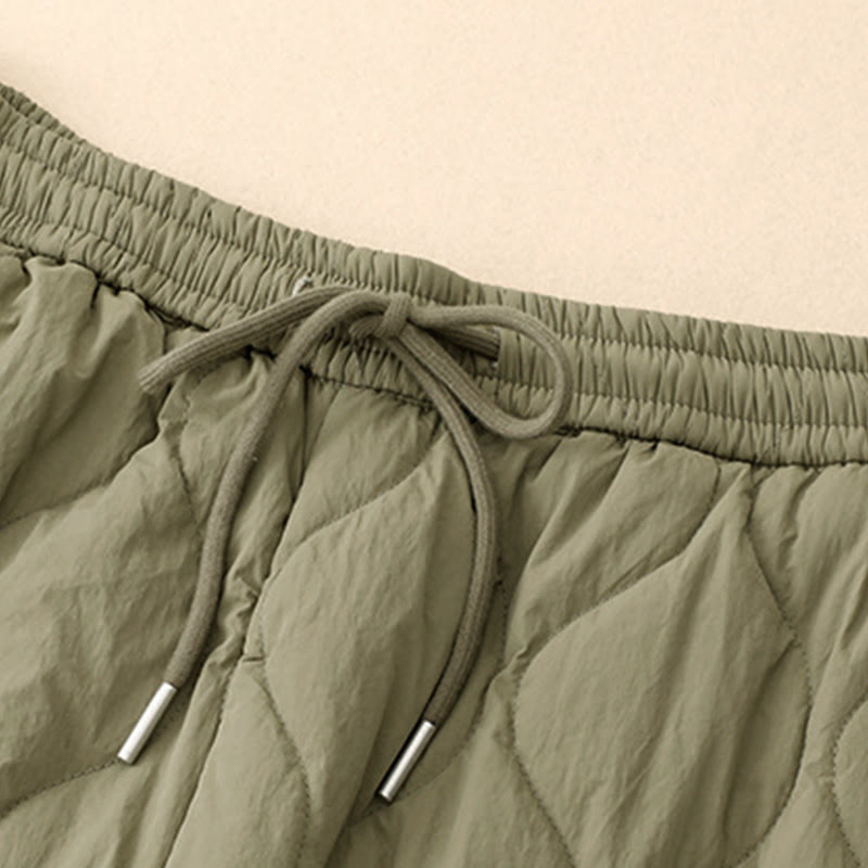 Winter Curved Lines Elastic Waist Drawstring Cotton Thermal Women's Pants With Pockets
