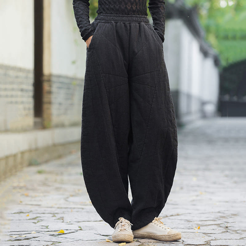Plain Cotton Thick Women's 7-8 Length Pants With Pockets