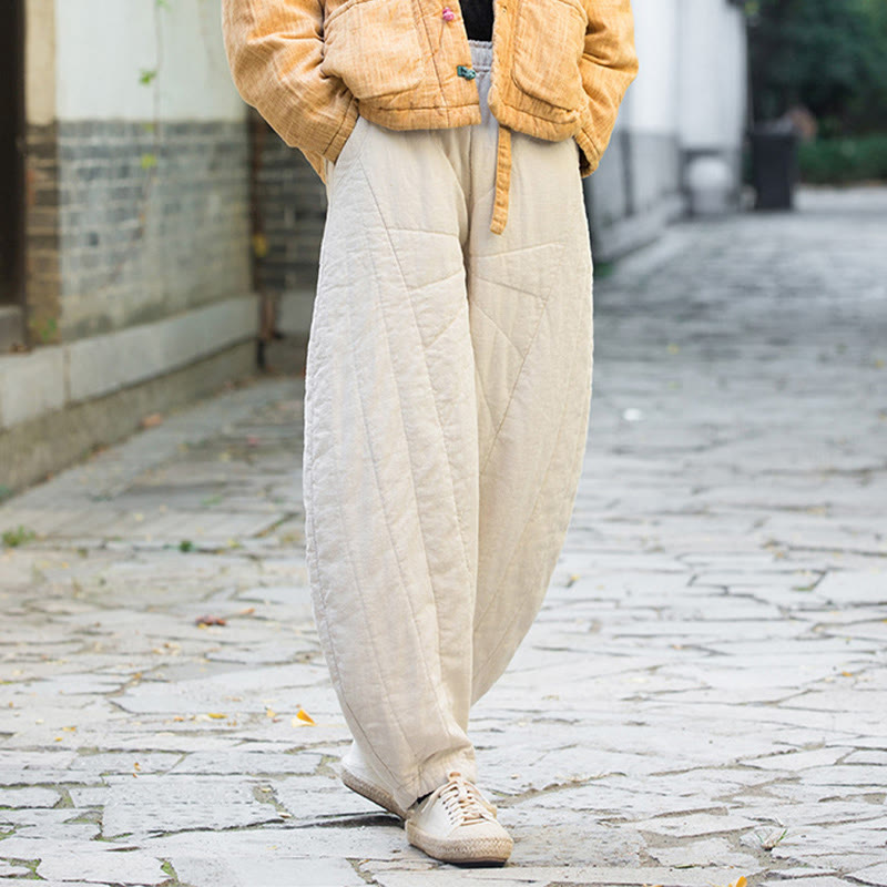 Plain Cotton Thick Women's 7-8 Length Pants With Pockets