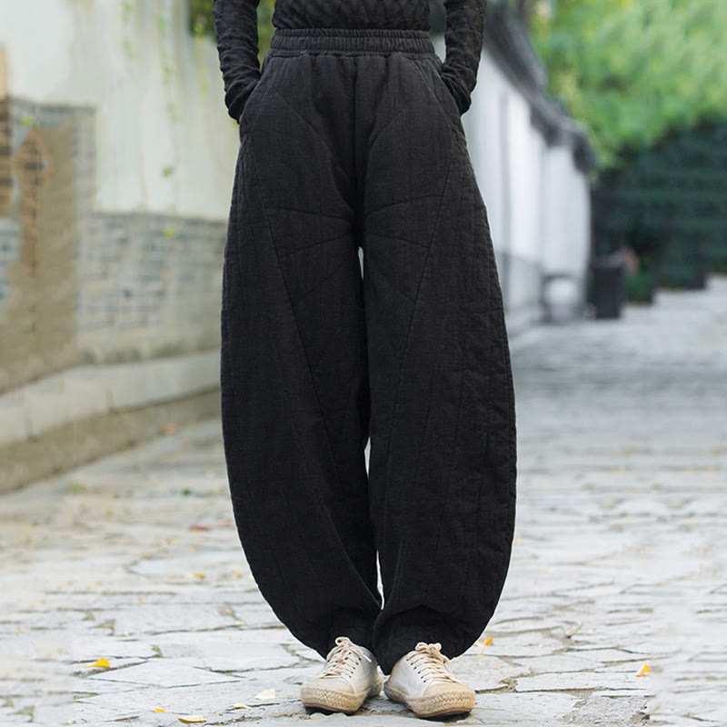 Plain Cotton Thick Women's 7-8 Length Pants With Pockets
