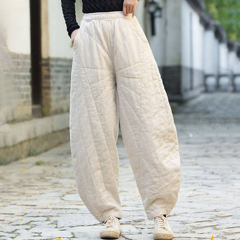 Plain Cotton Thick Women's 7-8 Length Pants With Pockets