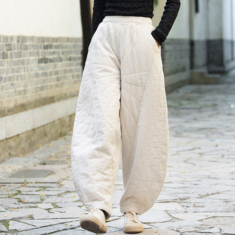 Plain Cotton Thick Women's 7-8 Length Pants With Pockets
