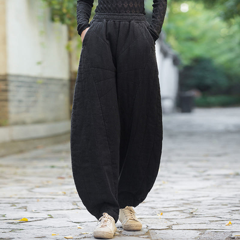 Plain Cotton Thick Women's 7-8 Length Pants With Pockets