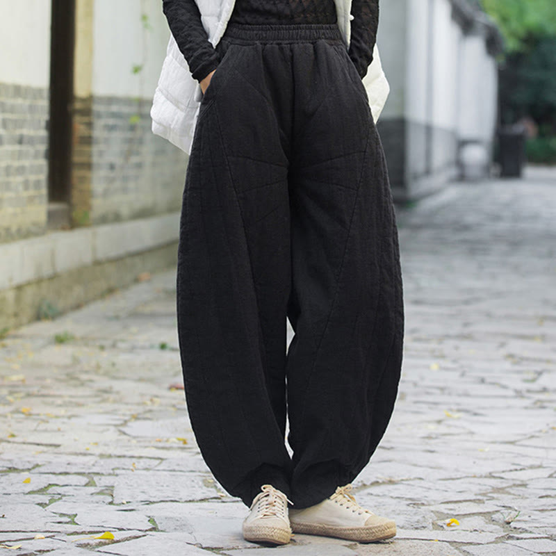 Plain Cotton Thick Women's 7-8 Length Pants With Pockets