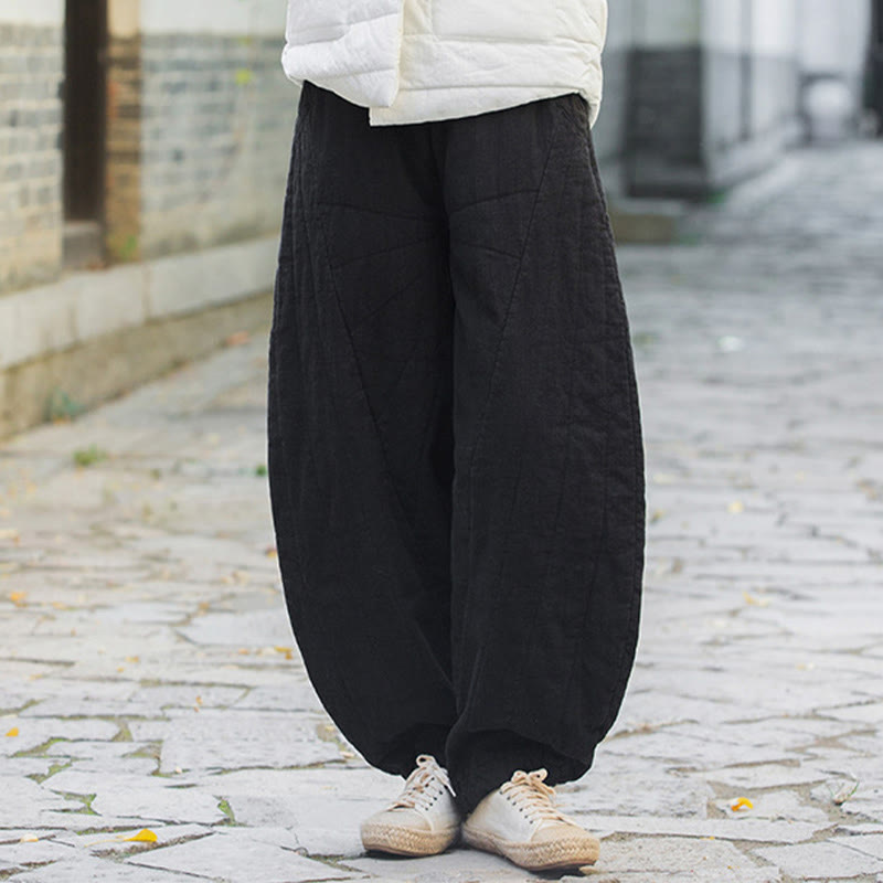 Plain Cotton Thick Women's 7-8 Length Pants With Pockets