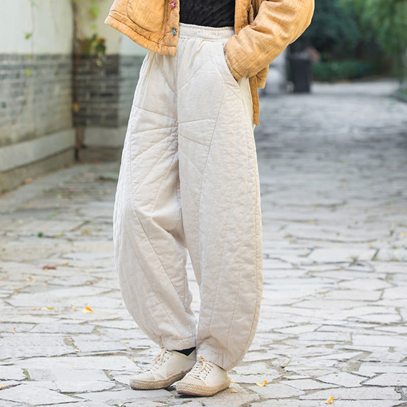 Plain Cotton Thick Women's 7-8 Length Pants With Pockets