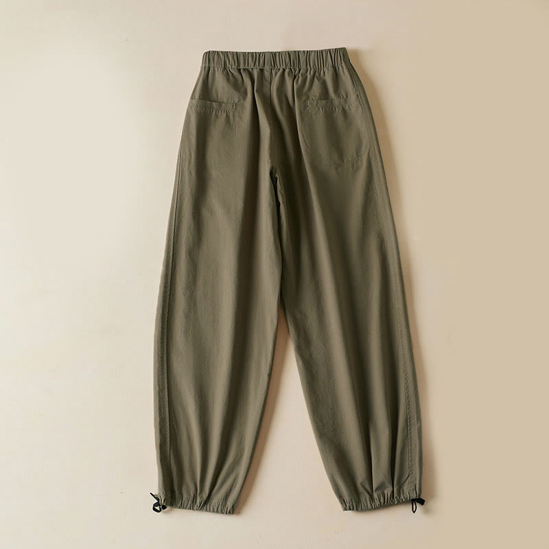 Fall Drawstring 7-8 Length Cotton Women's Cargo Pants With Pockets