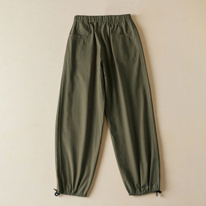 Fall Drawstring 7-8 Length Cotton Women's Cargo Pants With Pockets