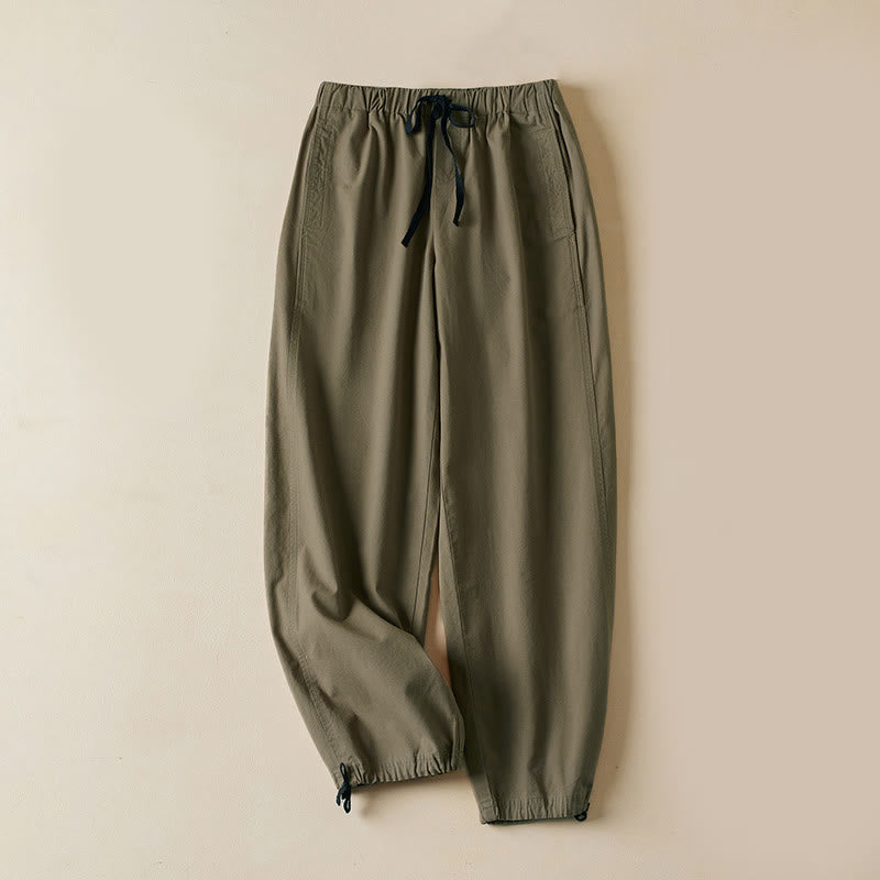 Fall Drawstring 7-8 Length Cotton Women's Cargo Pants With Pockets