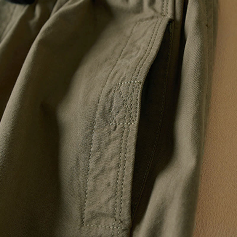 Fall Drawstring 7-8 Length Cotton Women's Cargo Pants With Pockets