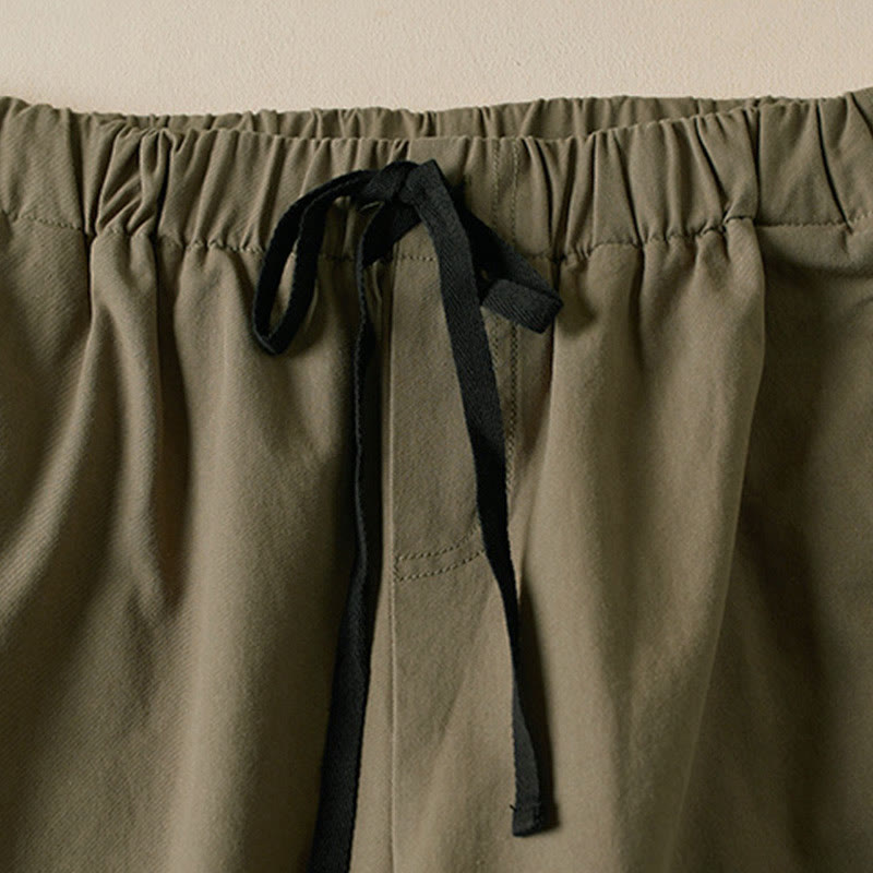 Fall Drawstring 7-8 Length Cotton Women's Cargo Pants With Pockets
