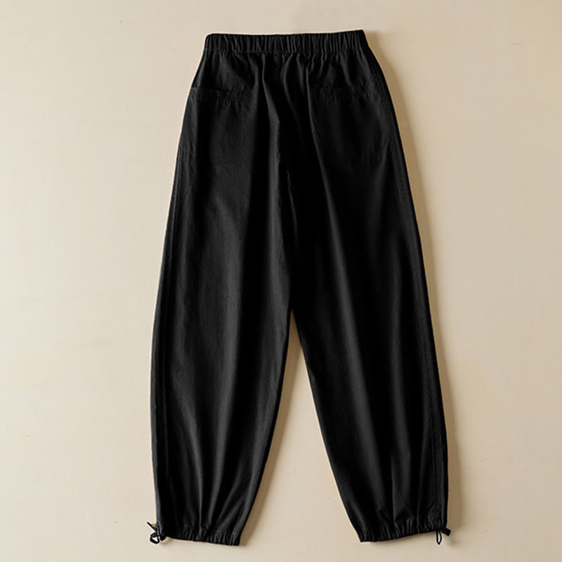 Fall Drawstring 7-8 Length Cotton Women's Cargo Pants With Pockets