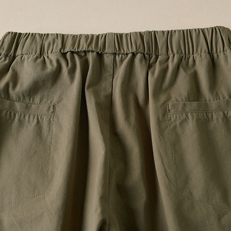 Fall Drawstring 7-8 Length Cotton Women's Cargo Pants With Pockets