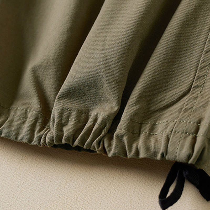 Fall Drawstring 7-8 Length Cotton Women's Cargo Pants With Pockets
