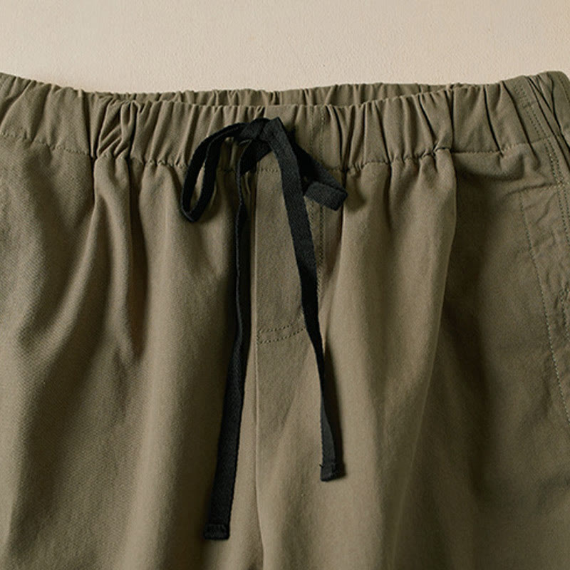 Fall Drawstring 7-8 Length Cotton Women's Cargo Pants With Pockets