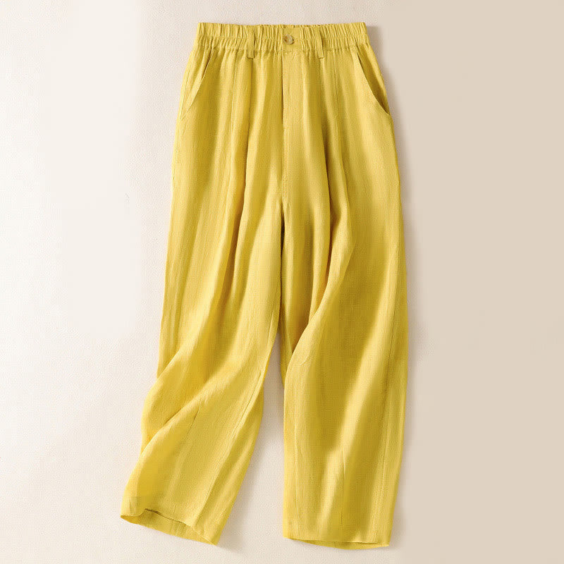 Summer Button Zipper Ankle-Length Women's Pants With Pockets