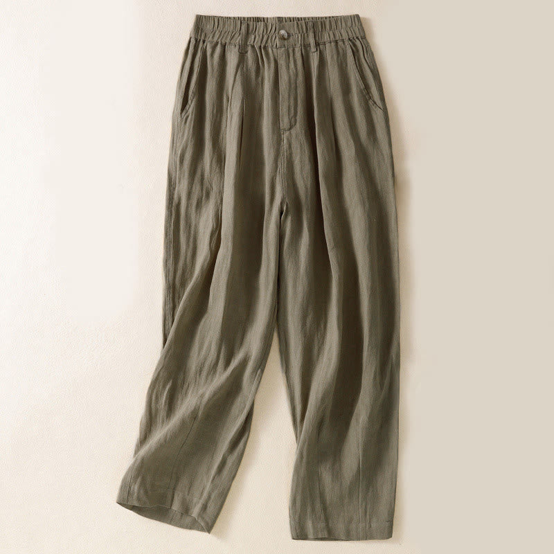 Summer Button Zipper Ankle-Length Women's Pants With Pockets