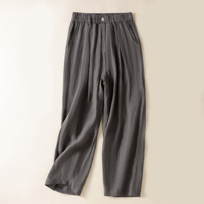 Summer Button Zipper Ankle-Length Women's Pants With Pockets