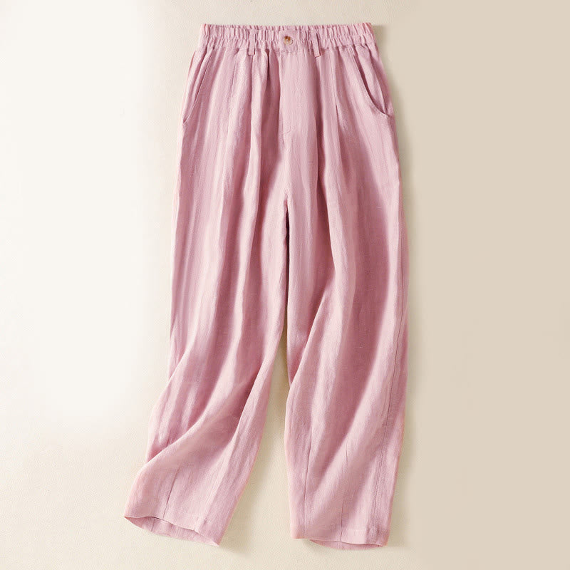 Summer Button Zipper Ankle-Length Women's Pants With Pockets