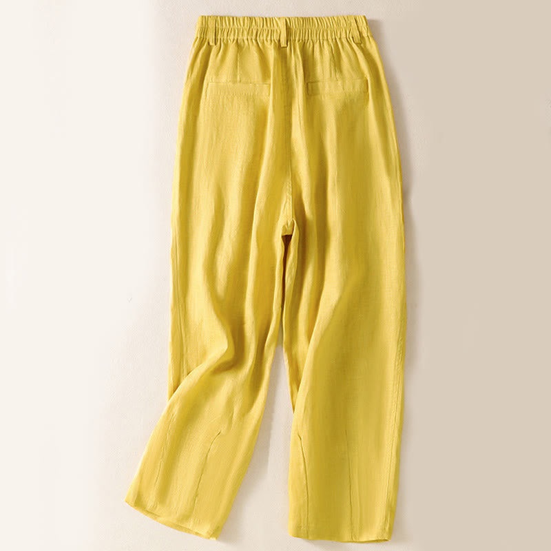 Summer Button Zipper Ankle-Length Women's Pants With Pockets