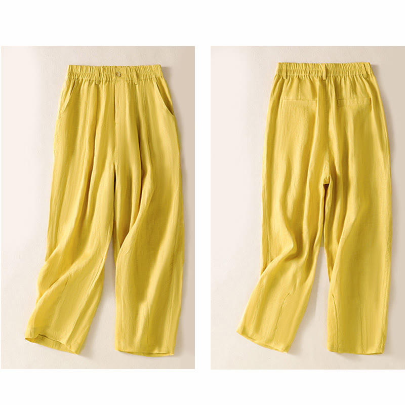 Summer Button Zipper Ankle-Length Women's Pants With Pockets