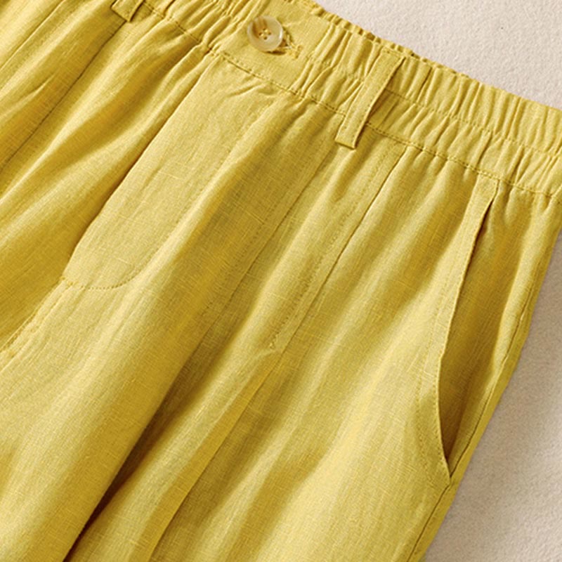 Summer Button Zipper Ankle-Length Women's Pants With Pockets