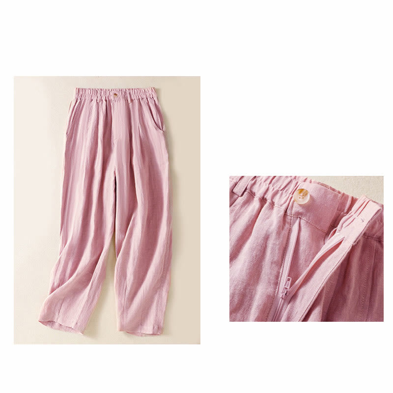 Summer Button Zipper Ankle-Length Women's Pants With Pockets