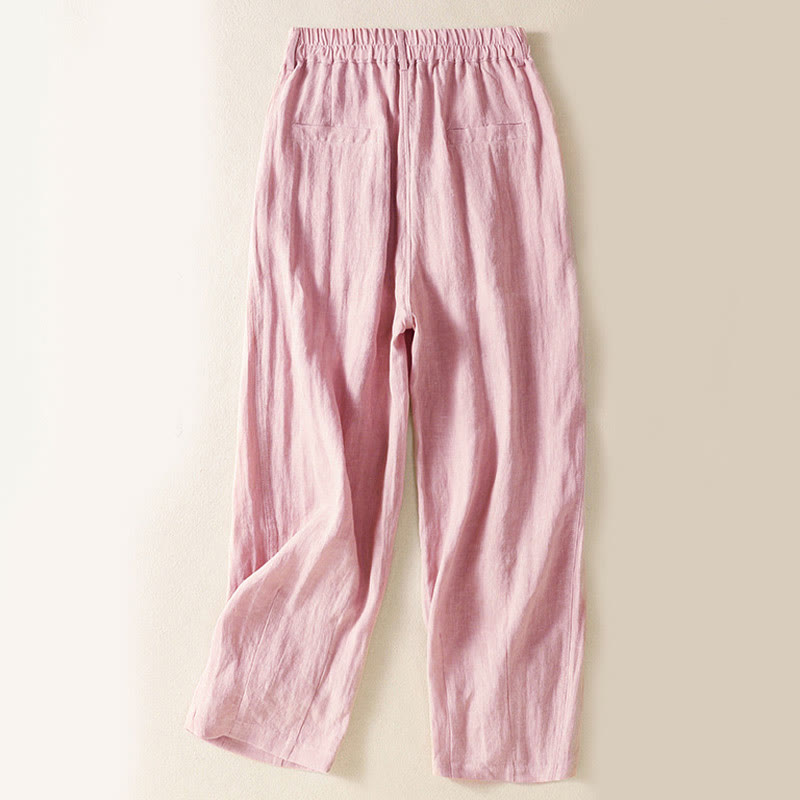 Summer Button Zipper Ankle-Length Women's Pants With Pockets
