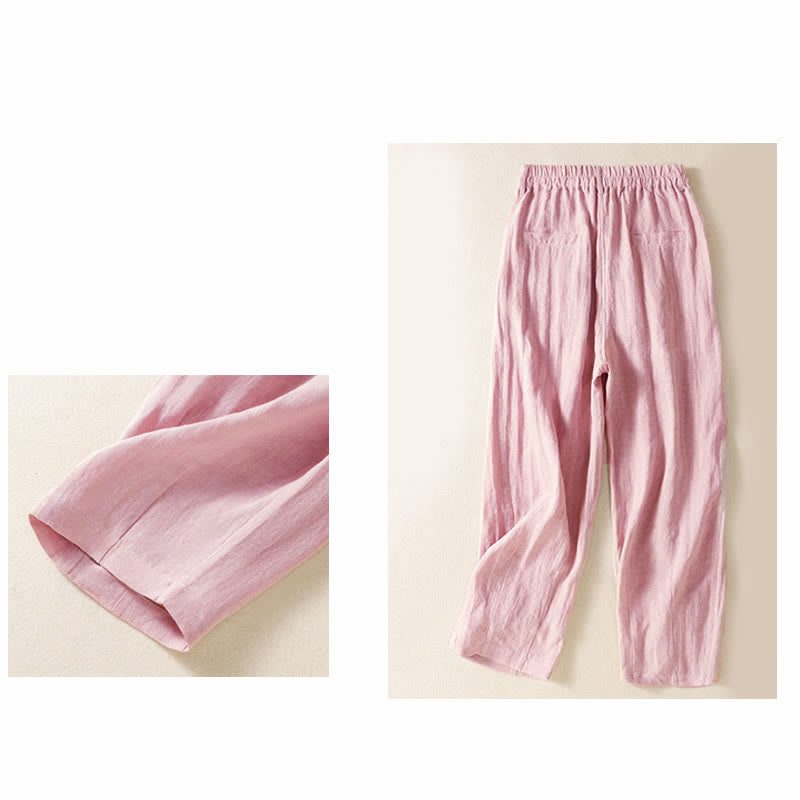 Summer Button Zipper Ankle-Length Women's Pants With Pockets