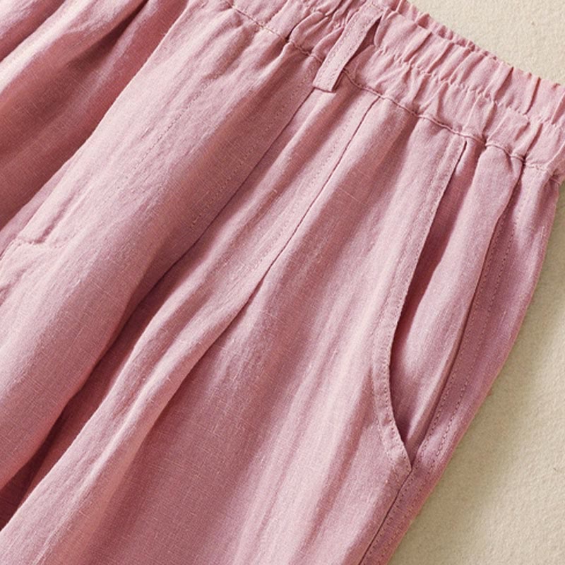 Summer Button Zipper Ankle-Length Women's Pants With Pockets