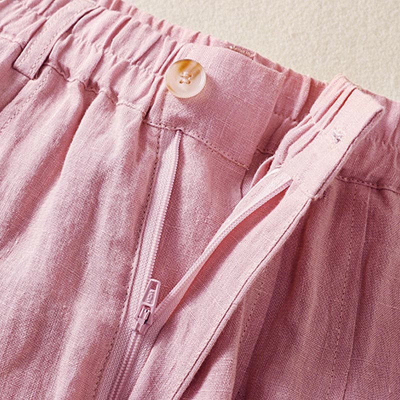 Summer Button Zipper Ankle-Length Women's Pants With Pockets