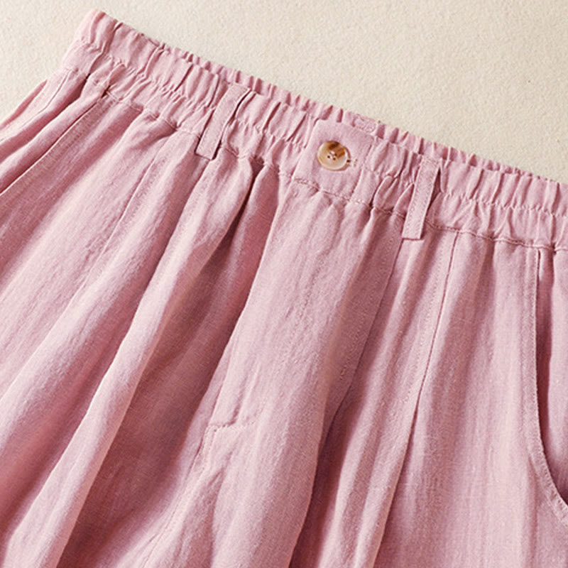 Summer Button Zipper Ankle-Length Women's Pants With Pockets