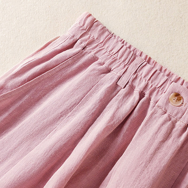 Summer Button Zipper Ankle-Length Women's Pants With Pockets