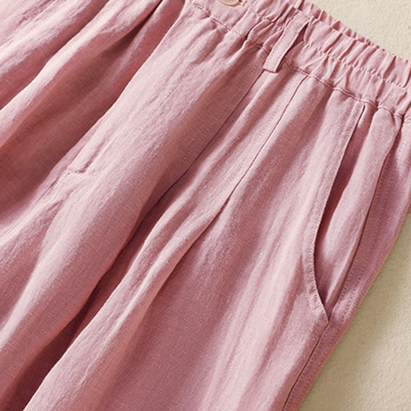 Summer Button Zipper Ankle-Length Women's Pants With Pockets
