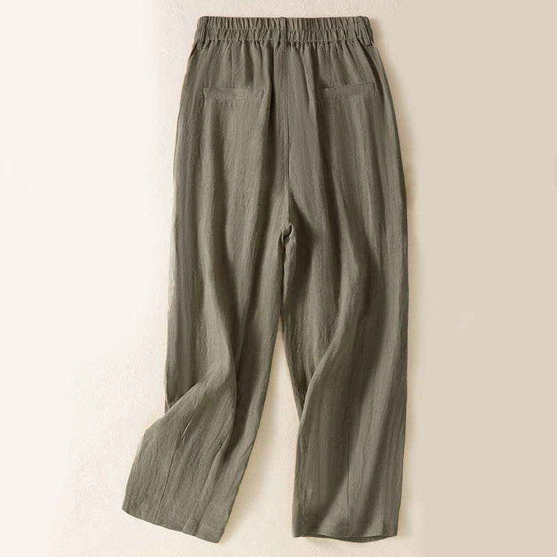 Summer Button Zipper Ankle-Length Women's Pants With Pockets