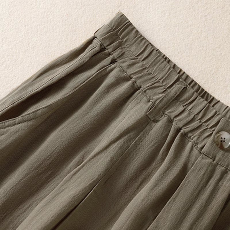 Summer Button Zipper Ankle-Length Women's Pants With Pockets