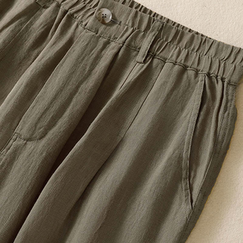 Summer Button Zipper Ankle-Length Women's Pants With Pockets