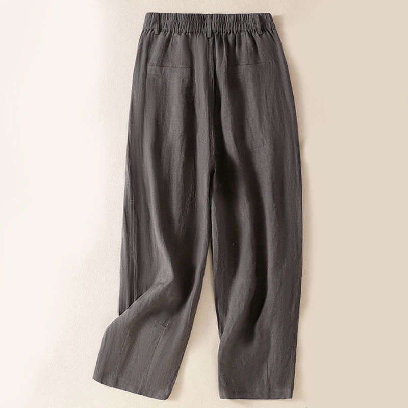 Summer Button Zipper Ankle-Length Women's Pants With Pockets