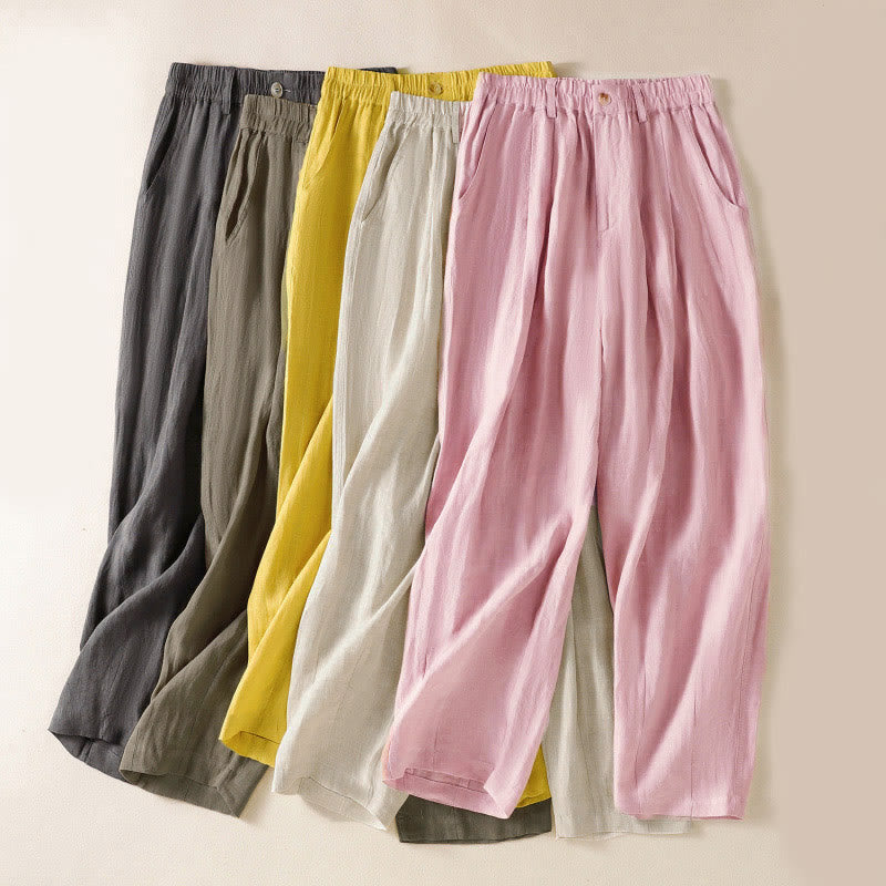 Summer Button Zipper Ankle-Length Women's Pants With Pockets