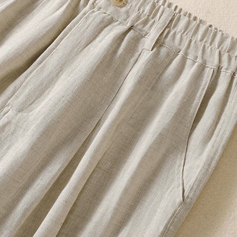 Summer Button Zipper Ankle-Length Women's Pants With Pockets
