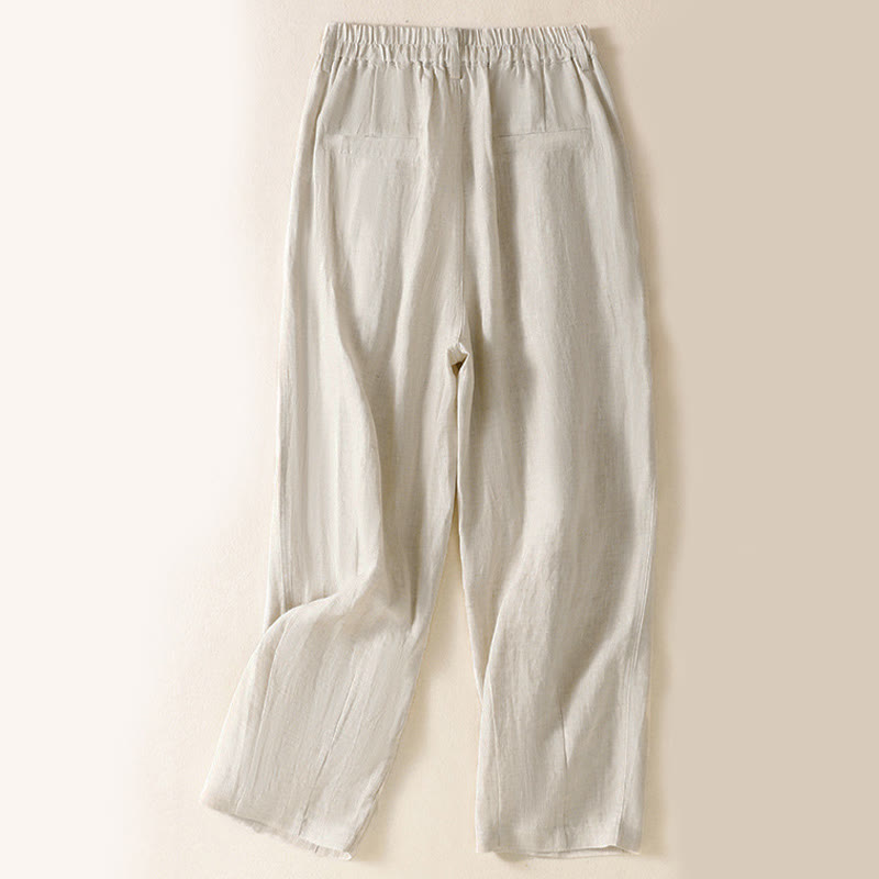 Summer Button Zipper Ankle-Length Women's Pants With Pockets